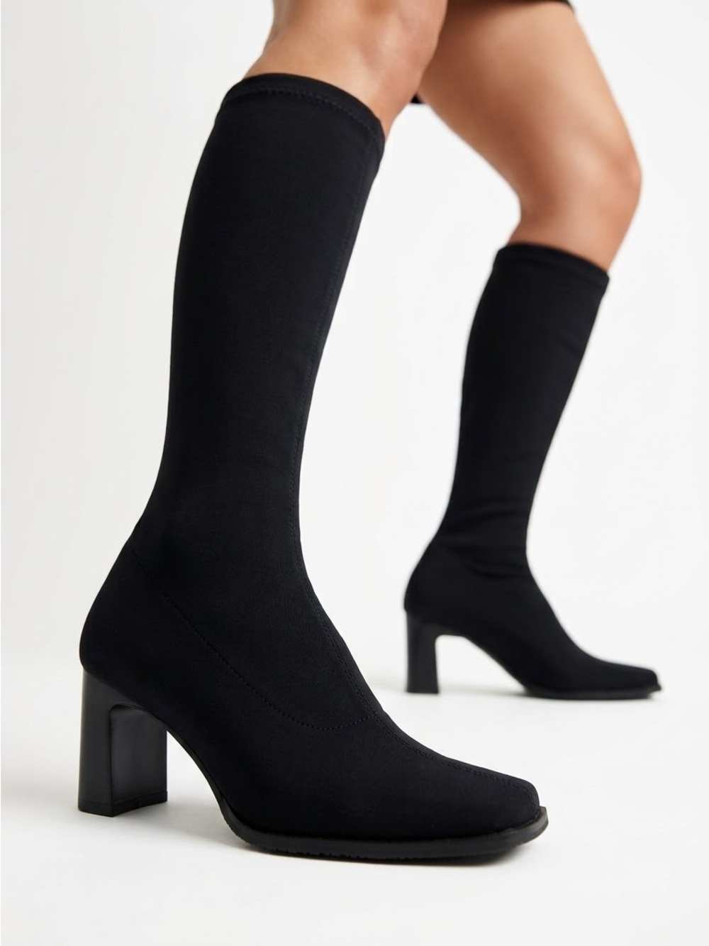 Vintage Y2K Davos Gomma Black Stretch Square Toe Sock Boots | Italy - US 7 (37)